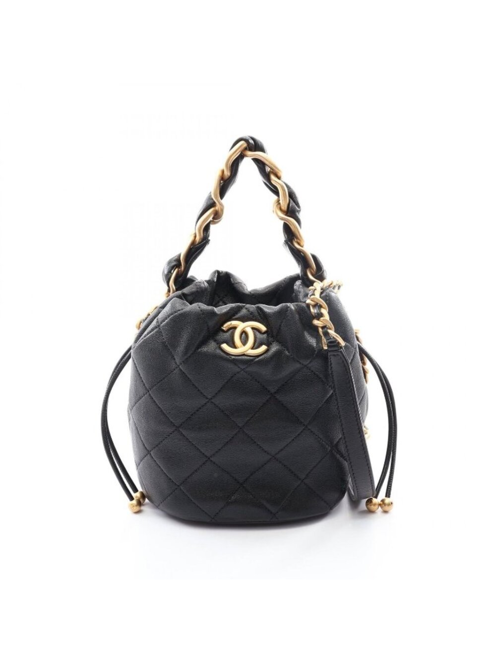 Chanel Shoulder Bag Quilted 2-Way Black Leather Chain